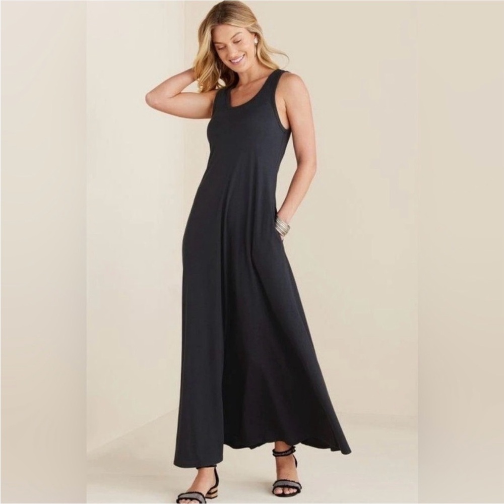 Soft Surroundings Black Sleeveless Maxi Dress with Scoop Neck